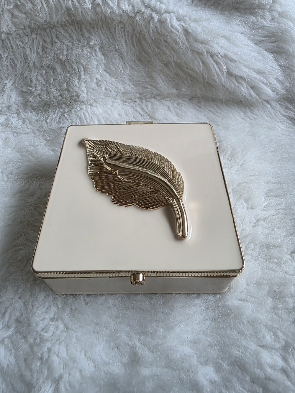 Vintage Elegant Cream Jewelry Box with Mirror & Gold Leaf Accent - Unbranded